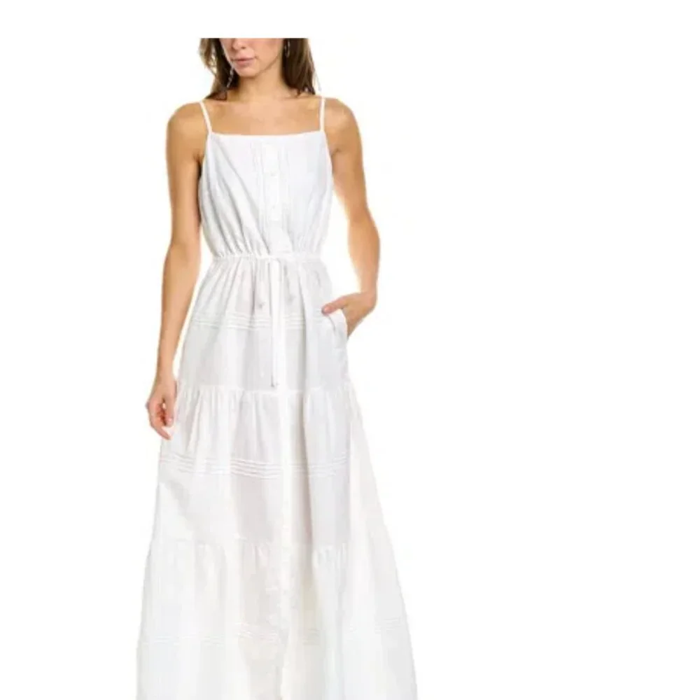 NWT J. McLAUGHLIN Ruth Linen Blend Tiered Maxi Dress Button Down Pockets